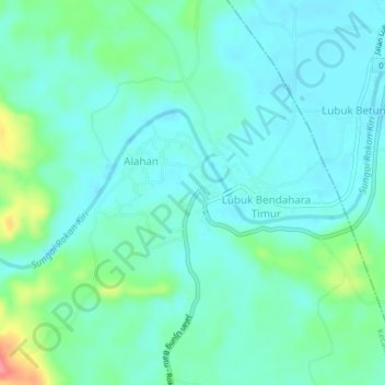 Mapa topográfico Lubuk Bendahara, altitude, relevo