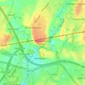 Mapa topográfico Winterbourne Down, altitude, relevo