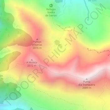 Mapa topográfico Circo de Samán, altitude, relevo