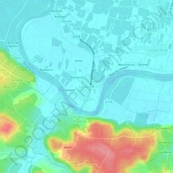 Mapa topográfico Lavagnac, altitude, relevo