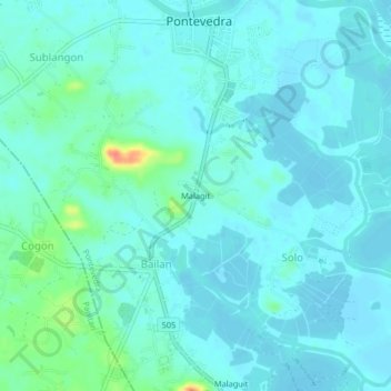 Mapa topográfico Malagit, altitude, relevo