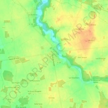 Mapa topográfico Montacher, altitude, relevo
