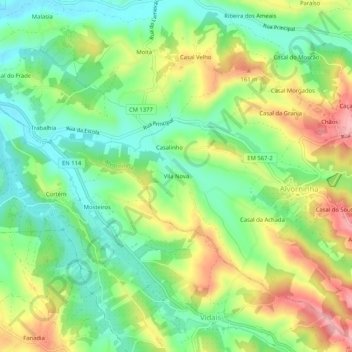 Mapa topográfico Vila Nova, altitude, relevo