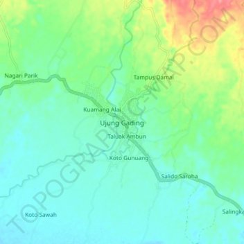 Mapa topográfico Ujung Gading, altitude, relevo