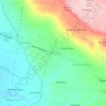Mapa topográfico Sumbersuko, altitude, relevo