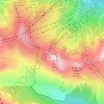 Mapa topográfico Via ferrata Rocher blanc facile, altitude, relevo