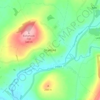 Mapa topográfico Stratford, altitude, relevo