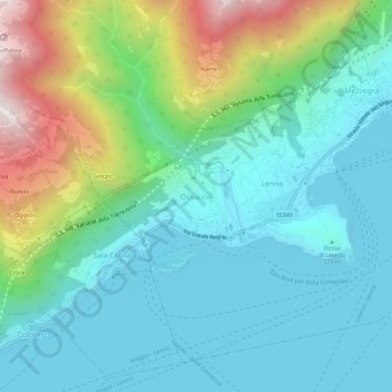 Mapa topográfico Ossuccio, altitude, relevo