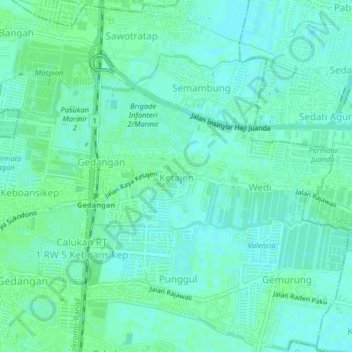 Mapa topográfico Ketajen, altitude, relevo