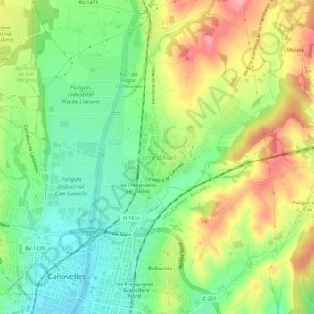 Mapa topográfico Corró d'Avall, altitude, relevo