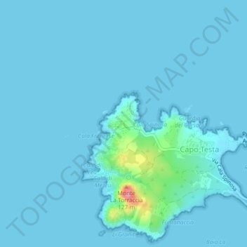 Mapa topográfico Capo Testa, altitude, relevo