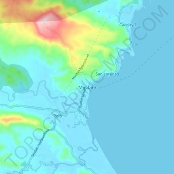 Mapa topográfico Mauban, altitude, relevo