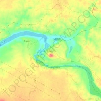 Mapa topográfico Bhedaghat, altitude, relevo