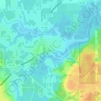 Mapa topográfico Middleburg, altitude, relevo