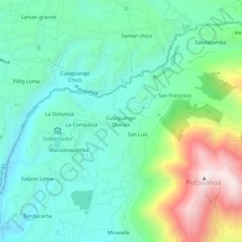 Mapa topográfico Culaguango Quesos, altitude, relevo