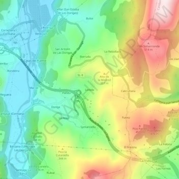 Mapa topográfico Loreda, altitude, relevo