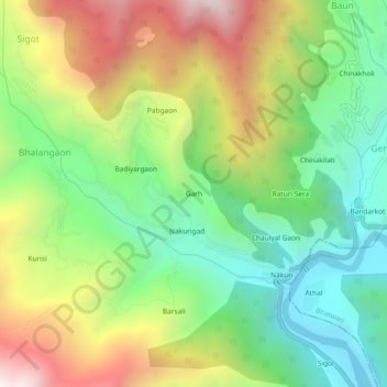 Mapa topográfico Garh, altitude, relevo