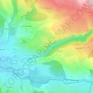 Mapa topográfico Montlédier, altitude, relevo