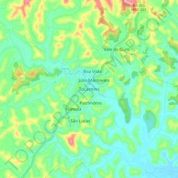 Mapa topográfico Tocantins, altitude, relevo