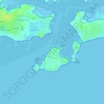 Mapa topográfico Pénerf, altitude, relevo