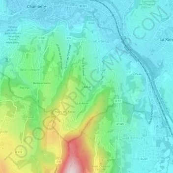 Mapa topográfico Chanaz, altitude, relevo