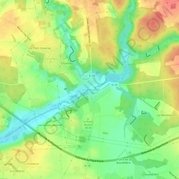 Mapa topográfico Langennerie, altitude, relevo