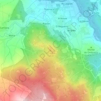 Mapa topográfico O Cordal, altitude, relevo
