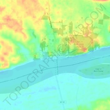 Mapa topográfico Cave-in-Rock, altitude, relevo
