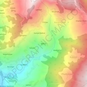 Mapa topográfico Bakhal, altitude, relevo