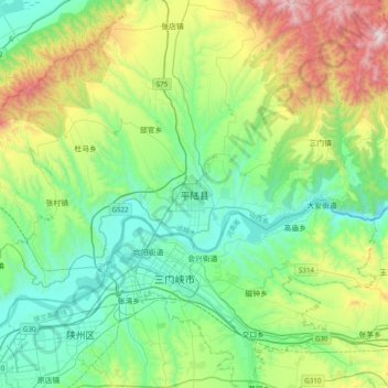 Mapa topográfico 平陆县, altitude, relevo