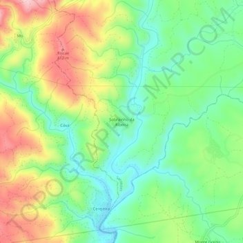 Mapa topográfico Sobrainho da Ribeira, altitude, relevo