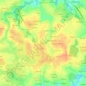 Mapa topográfico Keramoal, altitude, relevo