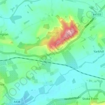 Mapa topográfico Shucknall, altitude, relevo