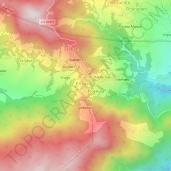 Mapa topográfico Deurali, altitude, relevo