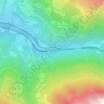 Mapa topográfico La Saussaz, altitude, relevo