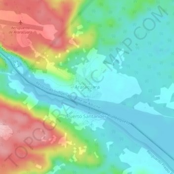 Mapa topográfico Araracuara, altitude, relevo