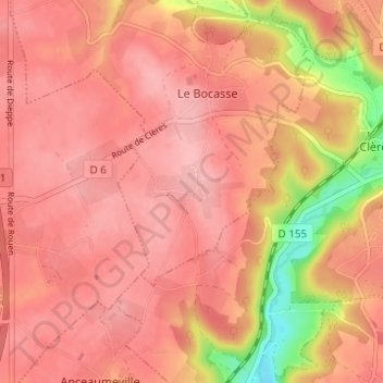 Mapa topográfico Bosc la Mer, altitude, relevo