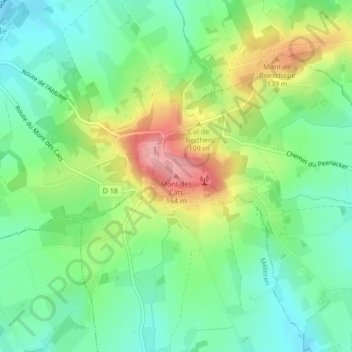 Mapa topográfico Mont des Cats, altitude, relevo