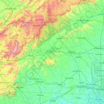 Mapa topográfico Burke, altitude, relevo