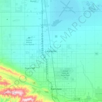 Mapa topográfico Lancaster, altitude, relevo