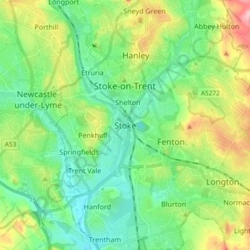 Mapa topográfico Stoke, altitude, relevo