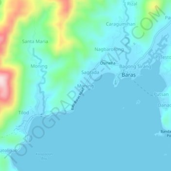 Mapa topográfico Moning, altitude, relevo