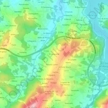 Mapa topográfico O Longueiral, altitude, relevo