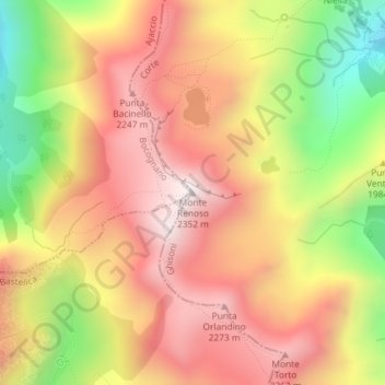 Mapa topográfico Monte Renoso, altitude, relevo