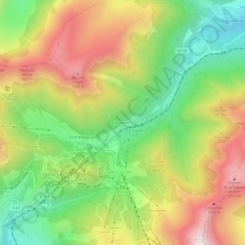 Mapa topográfico Le Lioran, altitude, relevo