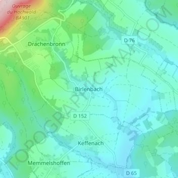 Mapa topográfico Birlenbach, altitude, relevo