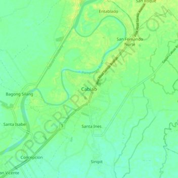 Mapa topográfico Cabiao, altitude, relevo