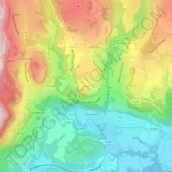Mapa topográfico Linod, altitude, relevo