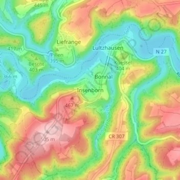 Mapa topográfico Insenborn, altitude, relevo