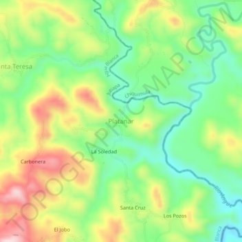 Mapa topográfico Platanar, altitude, relevo